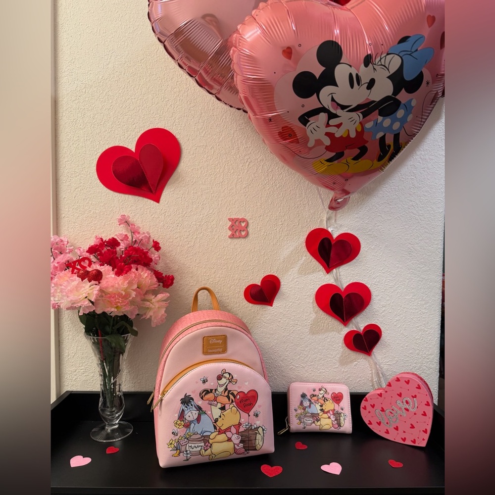 Loungefly Disney Winnie the Pooh Valentine’s Day Hearts Backpack and wallet. - Picture 2 of 8